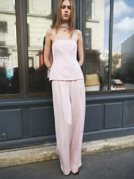 Mango Tie Neck Strapless Top, Mauve, Mauve
