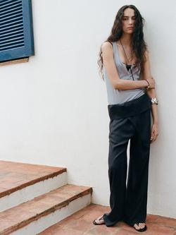 Mango High Rise Wide Leg Culotte Trousers, Anthracite, Anthracite
