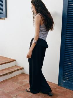 Mango High Rise Wide Leg Culotte Trousers, Anthracite - view 2, Anthracite