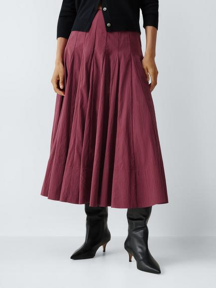 John Lewis Pleated Midi Skirt containing TENCEL™ Lyocell, Burgundy, Burgundy