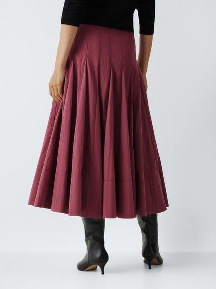 John Lewis Pleated Midi Skirt containing TENCEL™ Lyocell, Burgundy - view 2, Burgundy