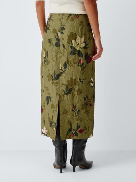 John Lewis Floral Print Midi Column Skirt, Green - view 2, Green Print