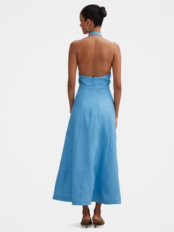 Forever New Angie Linen Petite Halter Neck Midi Dress, Blue Lemonade - view 2, Blue Lemonade