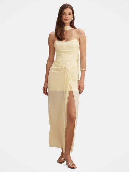 Forever New Arli Strapless Ruched Maxi Dress, Lemon, Lemon