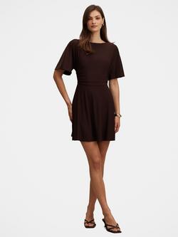 Forever New Cora Flutter Sleeves Tie Mini Dress, Dark Chocolate, Dark Chocolate