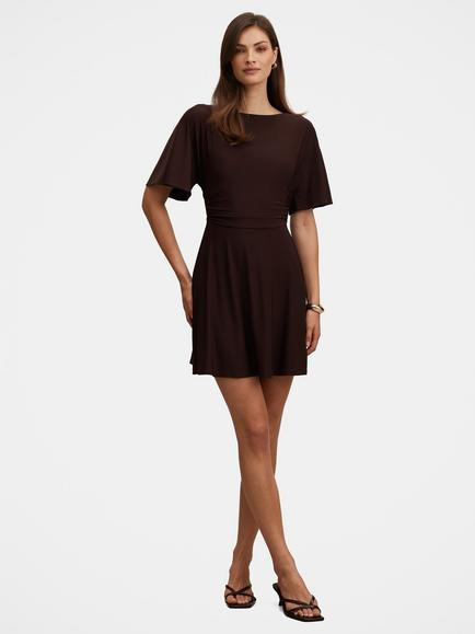 Forever New Cora Flutter Sleeves Tie Mini Dress, Dark Chocolate, Dark Chocolate