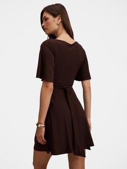 Forever New Cora Flutter Sleeves Tie Mini Dress, Dark Chocolate - view 2, Dark Chocolate