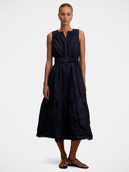 Forever New Evie Sleeveless Embroidered Tie Midi Dress, Navy, Navy
