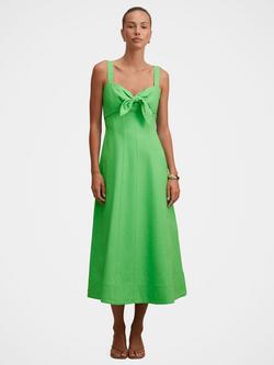 Forever New Kara Linen Blend Tie Front Midi Dress, Shamrock, Shamrock