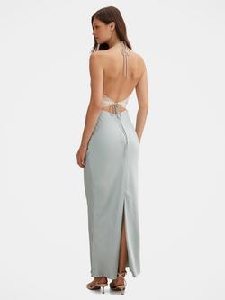 Forever New Kelli Lace Trim Strappy Satin Maxi Dress, Soft Blue - view 2, Soft Blue