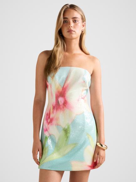 Forever New Ria Strapless Sequin Mini Dress, Capella Floral, Capella Floral