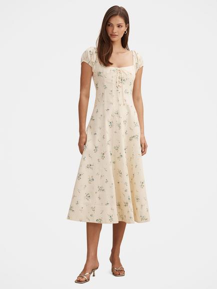 Forever New Sallie Tie Front Linen Blend Midi Dress, Elmira Ditsy, Elmira Ditsy