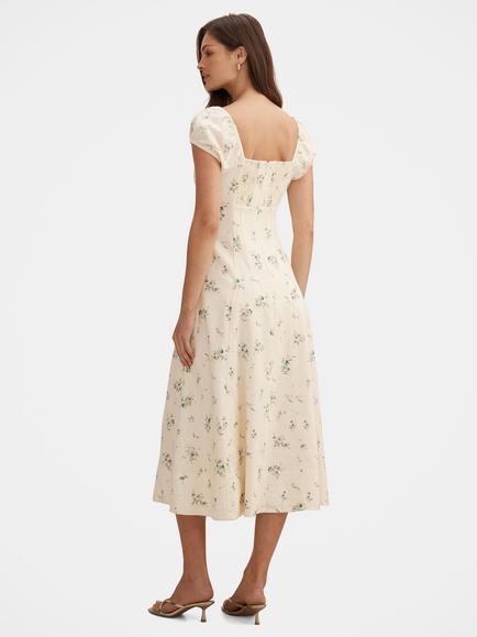 Forever New Sallie Tie Front Linen Blend Midi Dress, Elmira Ditsy - view 2, Elmira Ditsy