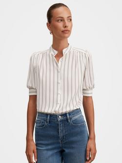 Forever New Dorothea Striped Puff Sleeve Blouse, White/Brown, White/Brown