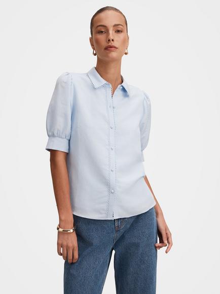 Forever New Finley Trim Detail Linen Blend Blouse, Icicle, Icicle