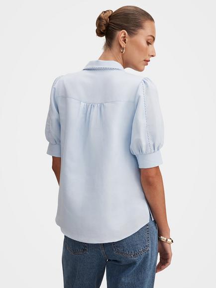 Forever New Finley Trim Detail Linen Blend Blouse, Icicle - view 2, Icicle