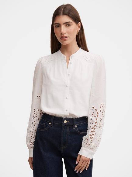 Forever New Sutton Embroidered Detail Blouse, Porcelain, Porcelain