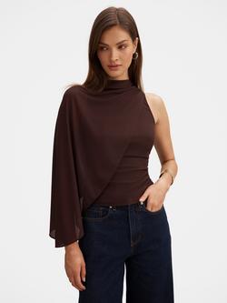 Forever New Rosalind Single Shoulder Cape Top, Chocolate, Chocolate
