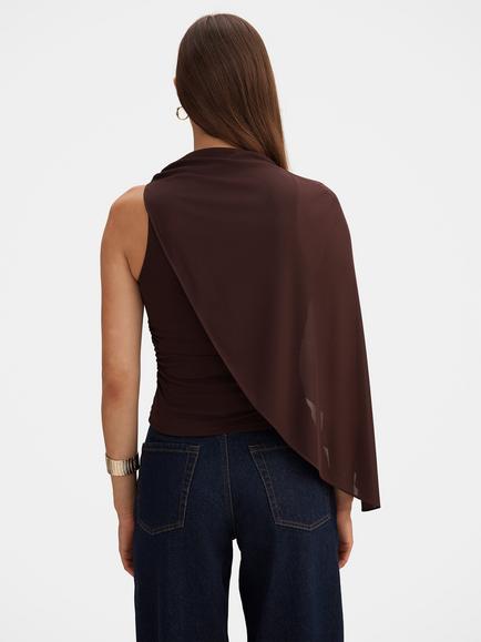 Forever New Rosalind Single Shoulder Cape Top, Chocolate - view 2, Chocolate