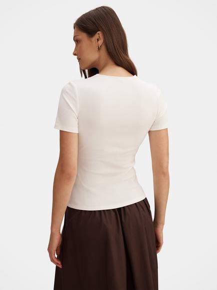 Forever New Sienna Short Sleeve Lace Trim T-Shirt, Porcelain - view 2, Porcelain