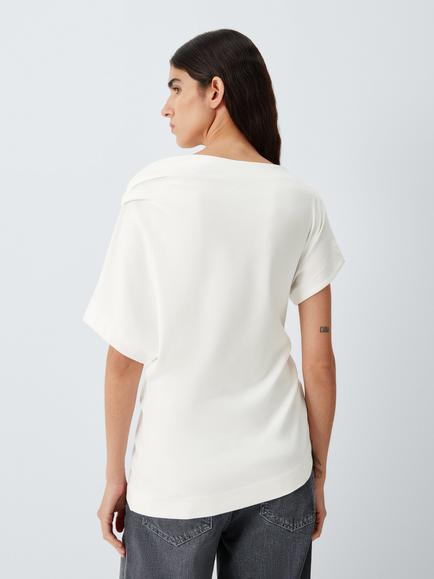 John Lewis Asymmetric Short Sleeve Cotton Top, White - view 2, White