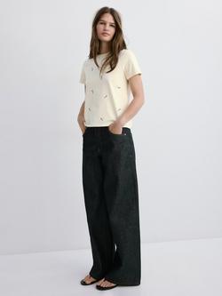 Mango Embroidered T-Shirt, Vanilla, Vanilla