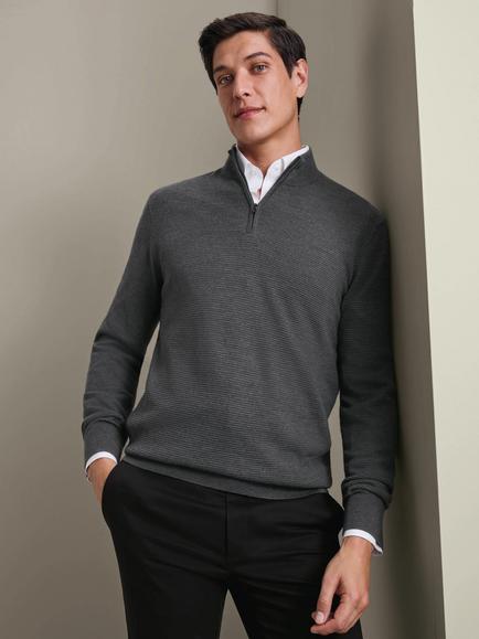 Charles Tyrwhitt Half Zip Merino Wool Jumper, Charcoal Grey