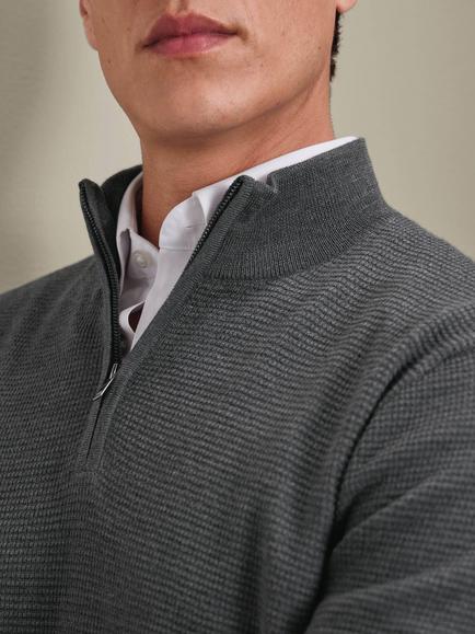 Charles Tyrwhitt Half Zip Merino Wool Jumper - view 2, Charcoal Grey