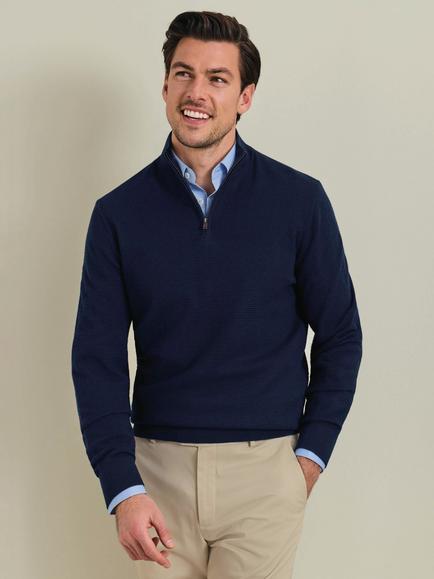 Charles Tyrwhitt Half Zip Merino Wool Jumper, Navy