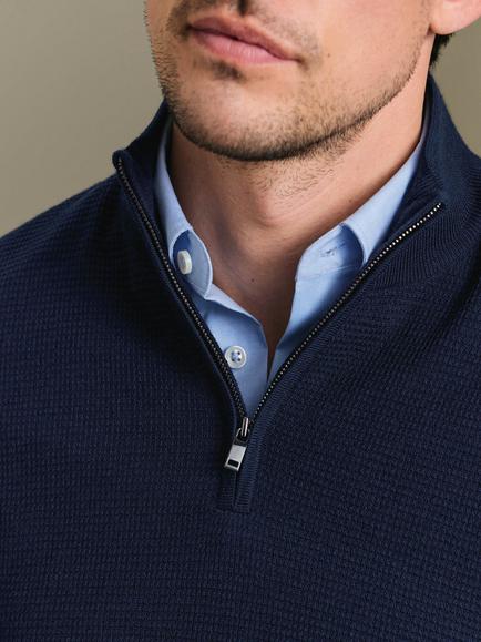 Charles Tyrwhitt Half Zip Merino Wool Jumper - view 2, Navy