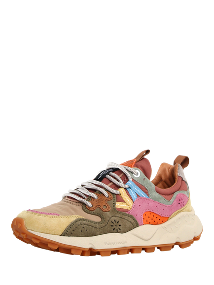 Flower Mountain Yamano 3 Lace Up Trainers, Cream Military Pink - view 2, Cream Military Pink
