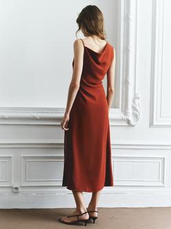 Mango Asymmetric Ruched Midi Dress, Terracotta - view 2, Terracotta
