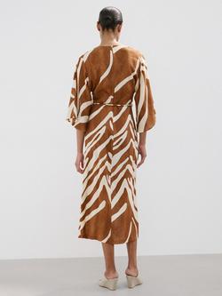Mango Vestido Animal Print Fluid Wrap Midi Sash Dress, Brown - view 2, Brown