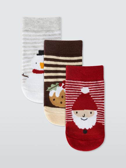 John Lewis Baby Christmas Socks, Pack of 3, Multi, Multi