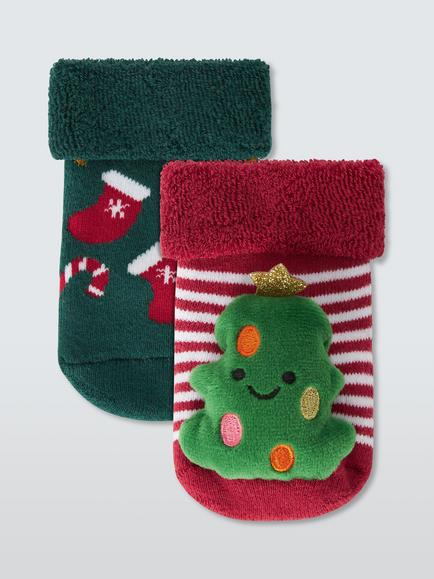 John Lewis Baby Christmas Rattle Socks, Multi, Multi