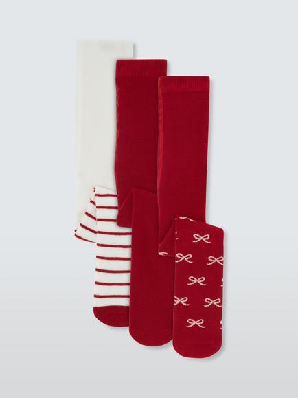 John Lewis Baby Organic Cotton Rich Festive Tights, Pack of 3, Multi, Multi