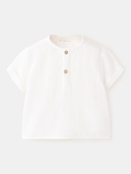 Mango Kids' Camisa Luca Short Sleeve Cotton Top, Off White, Off White