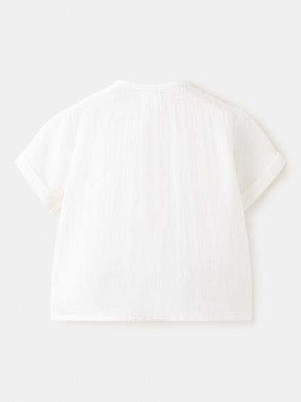 Mango Kids' Camisa Luca Short Sleeve Cotton Top, Off White - view 2, Off White