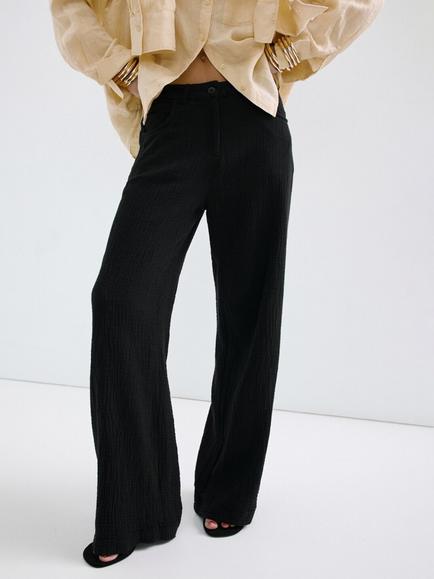 Mango Mid Rise Wide Leg Longline Trousers, Black, Black