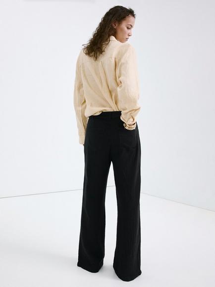 Mango Mid Rise Wide Leg Longline Trousers, Black - view 2, Black