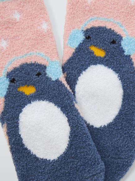 John Lewis Kids' Penguin Fluffy Socks, Multi - view 2, Multi