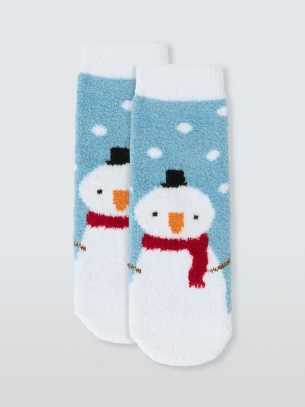 John Lewis Kids' Snowman Fluffy Socks, Multi, Multi