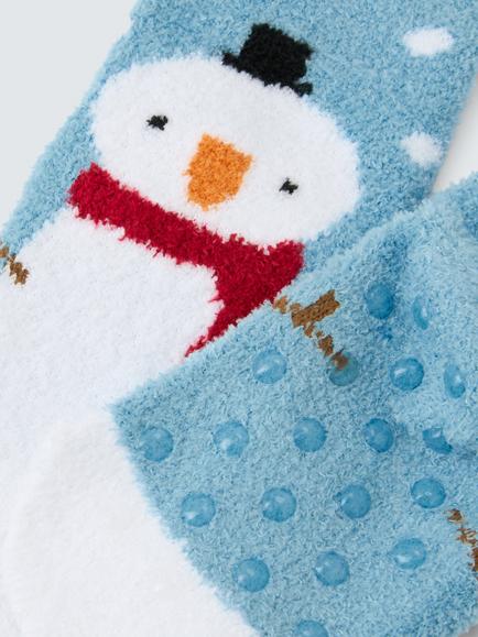 John Lewis Kids' Snowman Fluffy Socks, Multi - view 2, Multi