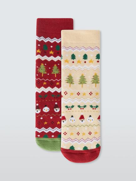 John Lewis Kids' Christmas Slipper Socks, Pack of 2, Multi, Multi