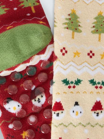 John Lewis Kids' Christmas Slipper Socks, Pack of 2, Multi - view 2, Multi