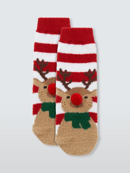 John Lewis Kids' Reindeer Fluffy Socks, Multi, Multi