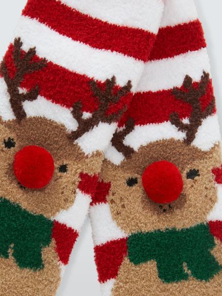 John Lewis Kids' Reindeer Fluffy Socks, Multi - view 2, Multi