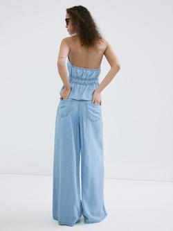 Mango High Rise Palazzo Wide Leg Jeans, Light Blue - view 2, Light Blue