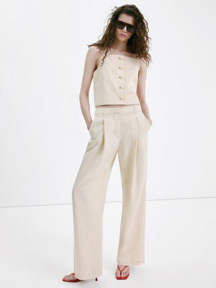 Mango Bonnie Square Neck Button-Front Camisole, Stone, Stone
