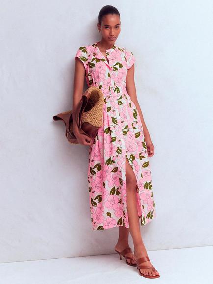Boden Arabella Floral Midi Dress, Pink/Multi, Pink/Multi